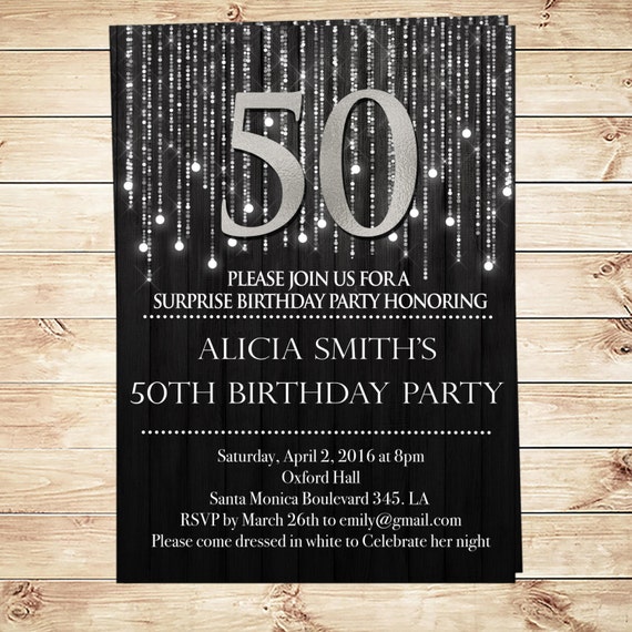 Black and silver 50th birthday invitations by DIYPartyInvitation