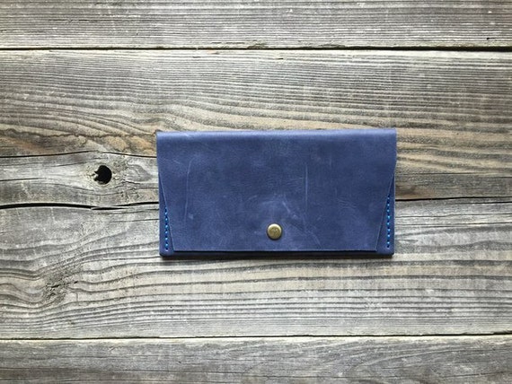 Blue wallet for men Checkbook cover Leather wallet Purse with