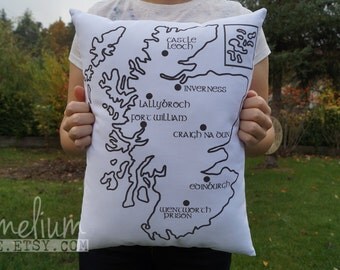 Outlander's Scotland - map - handmade pillow - Outlander, Jamie Fraser