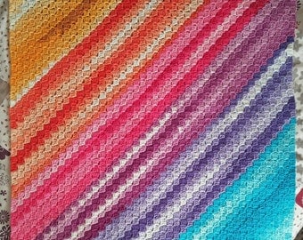OOAK Handmade Crochet Super-Soft Rainbow Square Blanket, Throw, Afghan - Child or Baby - Approx 75cm Square
