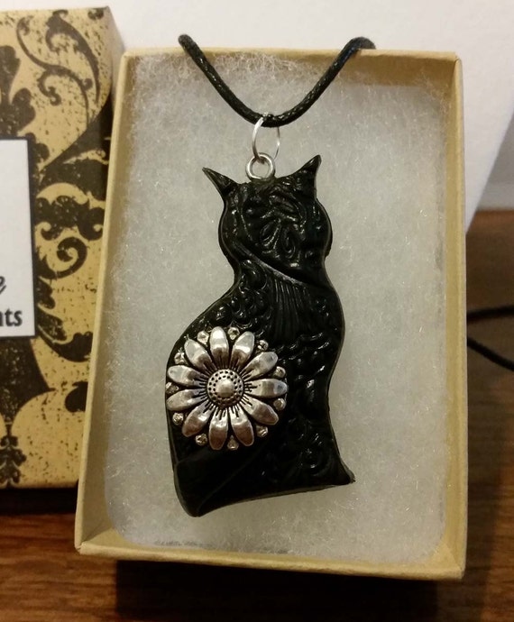 Cat pendant cat necklace black cat pendant black cat