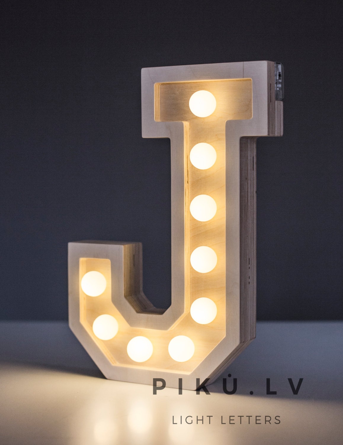 J light letter nightlight wooden light letter J by