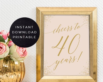 Cheers to 40 years sign | INSTANT DOWNLOAD | Printable 40th birthday decor | Cheers to 40 years birthday sign | 40th birthday centerpiece