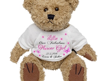 Personalised Teddy Bear Wedding Favour Thank you Flower Girl Bridesmaid Maid of Honour Gift Present