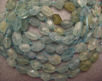 Chinese Aquamarine Faceted Freeform Nuggets Beads 37pcs