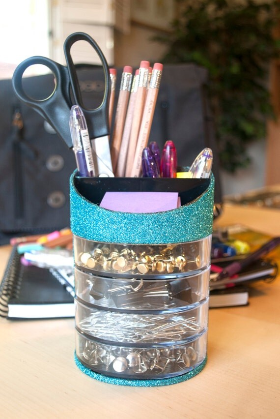 Turquoise Desk Organizer Office Supplies Glitter Office