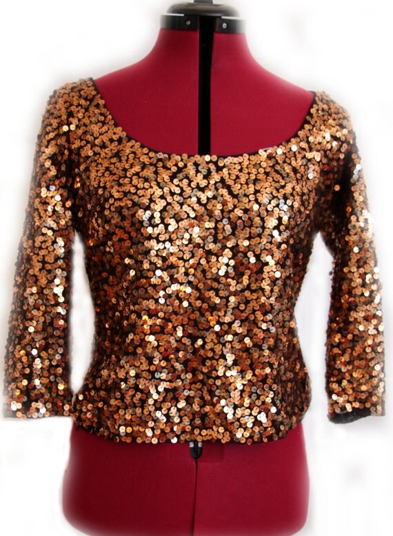 Vintage Bronze Sequin Top by SeaSaltnPearls on Etsy