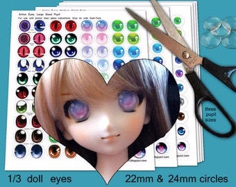 40 Anime BJD eyes - 13mm, 22mm and 24mm - Digital Collage Sheets