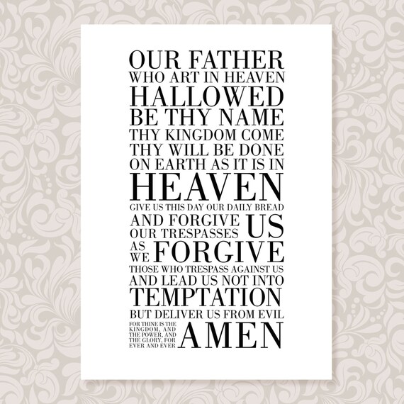 The Lords Prayer Our Father A4 print in 5 colours