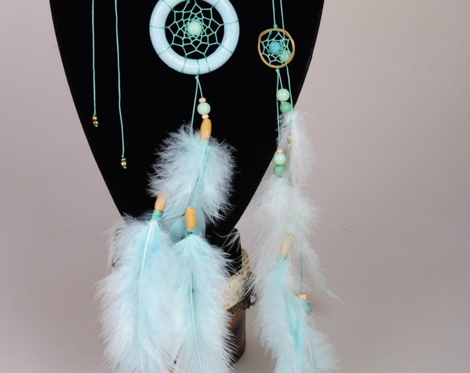 Mint hair clips pendants handmade exclusive Dreamcatcher hair clips pendants Mint DreamCatcher Dreamcatchers gift Christmas mint hair clips