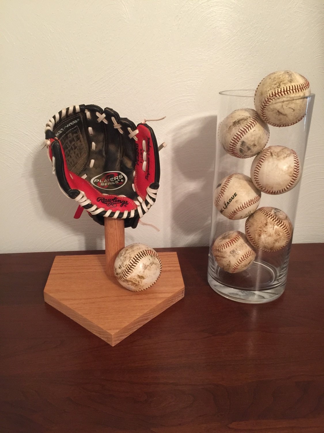 Solid Oak Baseball Glove Holder Display