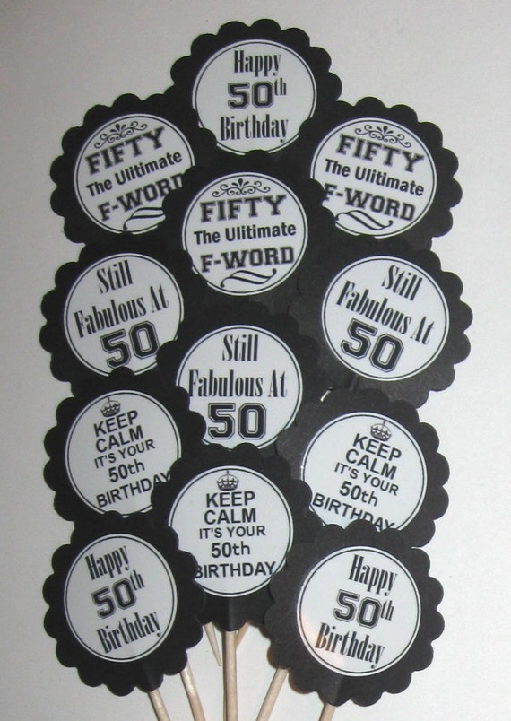 50th Birthday Cupcake Toppers/Party Picks Item 1018