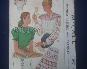 1945 Misses smocked blouse pattern McCall 1197 Size Small