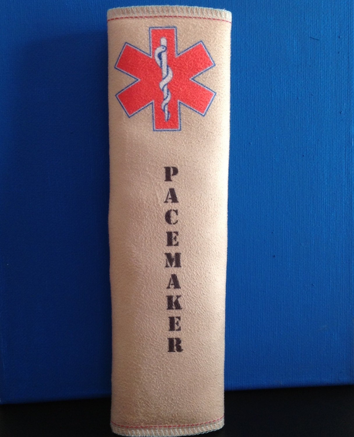 Pacemaker HELP Belt Medical alert seat belt cover Tan with