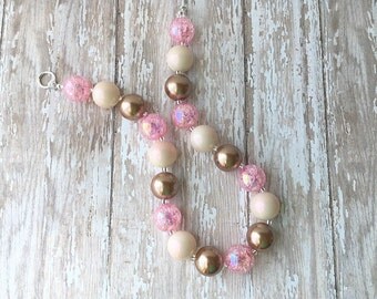Bubblegum Necklace - Kids Jewelry - Chunky Necklace - Pink and Brown Necklace -Christmas Gift for Little Girls - Little Girls Necklace