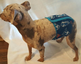 Hand sewn Piddle protection diaper, small male dogs. Soft, absorbent material, Adjustable size, made to order, Embroidery available