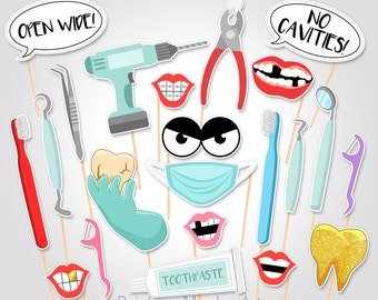 Dentist Printable Photo Booth Props - First Dental Dentist Visit Photobooth Props - First Tooth Party Fairy Tooth Photo Booth Prop