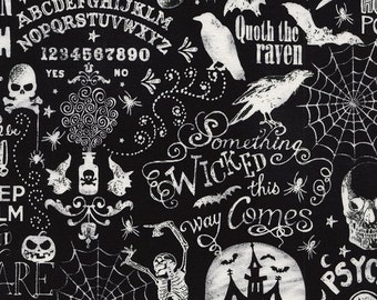 Chalkboard Halloween Words Fabric by Timeless Treasures Scary Halloween Words Fabric Gothic Fabric Halloween Fabric by the yard