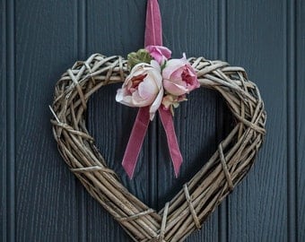 Heart Shaped Wreath with Silk Flowers