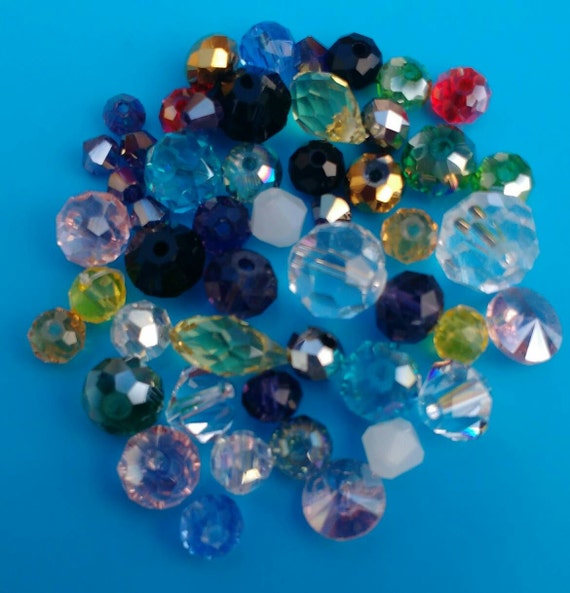 40 x Mixed Crystal Cut Glass Beads Bicone Round by beadyfindings
