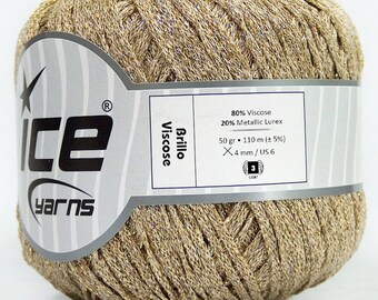 Brillo Viscose Gold Cream Yarn Knitting Crochetting by Ice Yarns 50gr 110m Blouse, Bikini, Short, Headband