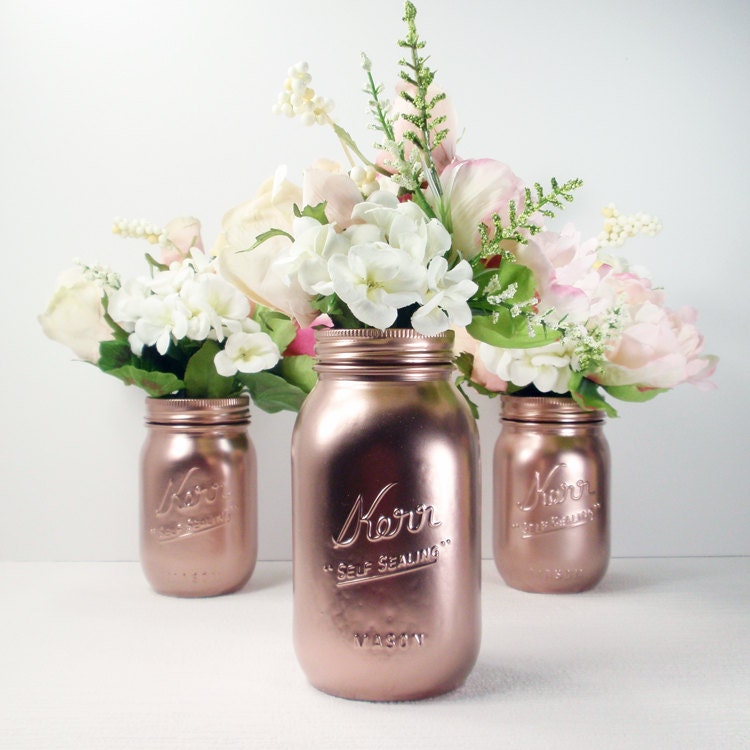 3 Rose Gold Metallic Hand Painted Mason Jars Flower   Il Fullxfull.935576135 3cuc 