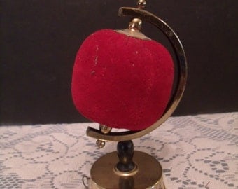Vintage world Globe Pin cushion Holder with Tape Messure (#537/19)