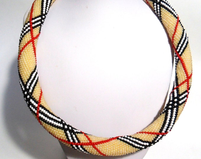 Haute couture strips style necklace classic print scottish cage geometric unusual casual statement beadwork crochet rope gentle jewelry