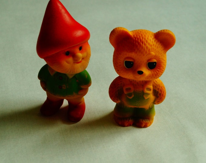 Vintage rubber toy- The bear and the dwarf-Russia, USSR