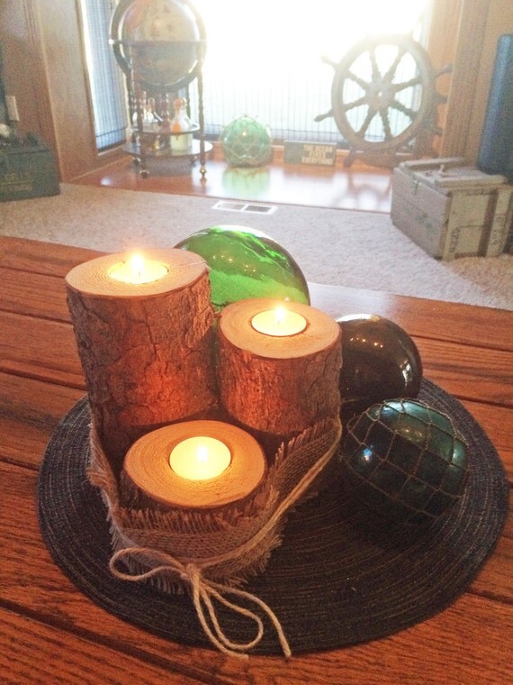 Rustic Log Tea Lights. Tiered cut logs tea light by SalvageMaestro