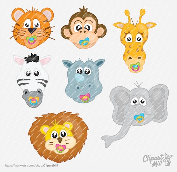 Items similar to Baby Safari Animal Face Head clipart, vector graphics ...