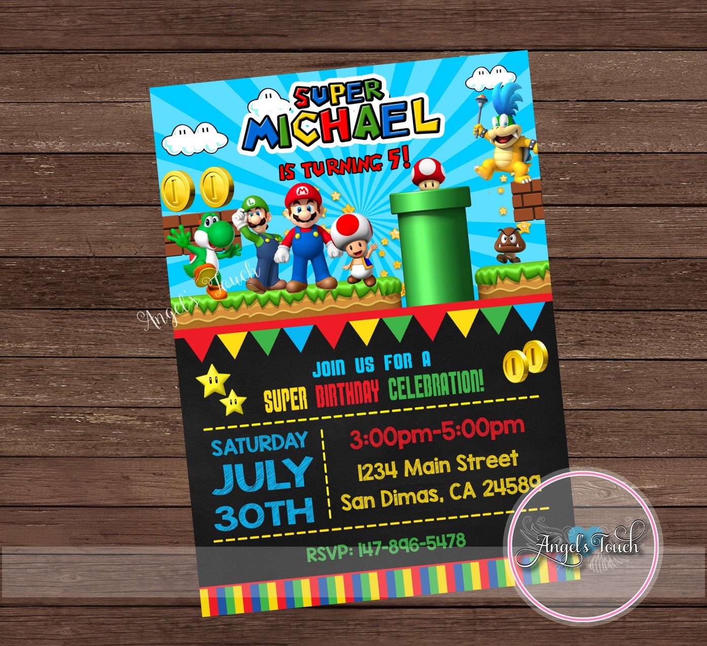 Mario Birthday Party Invitations Free 1