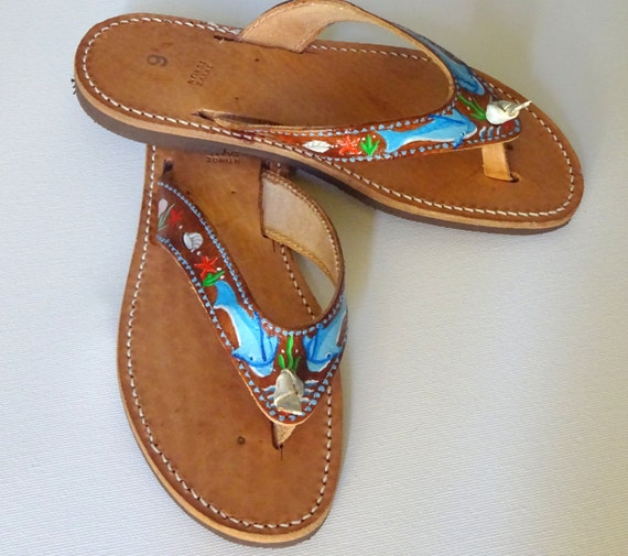 Hand made and hand painted leather sandals by MilleFioriTreasures
