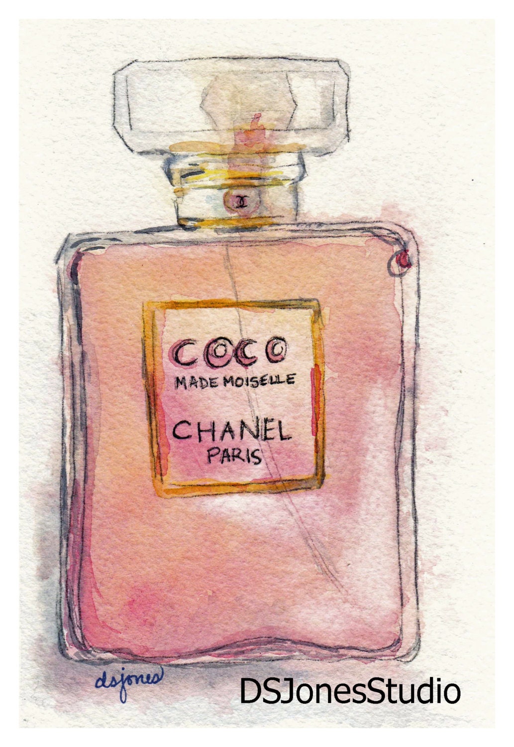 Original Watercolor Painting Chanel Mademoiselle Perfume