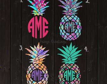 Lilly Pulitzer Inspired Pineapple Monogram Decal / Vinyl Decal / Bridesmaid Gift / Womens Gift / Car Decal / Yeti Decal / Laptop Decal