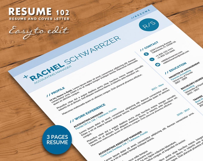 Simple Resume Template Word Format, 3 Pages Professional Word Resume Design with Cover Letter, Modern and Creative CV Template in 3 Colors