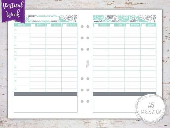 printable vertical weekly on 2 pages planner insert undated