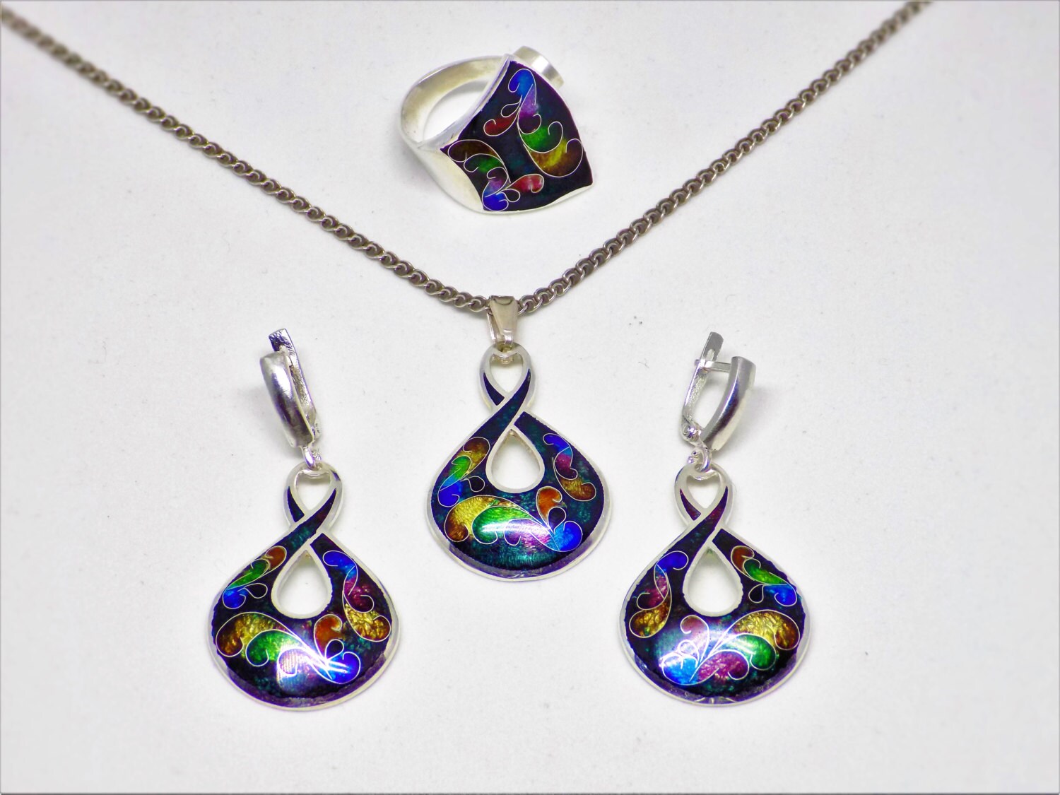 Enamel silver jewelry set statement jewelry silver earrings