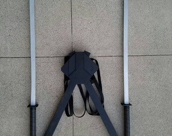 Handmade wood Deadpool Swords and scabbards set WITHOUT battle damage. Made with STRAPS.