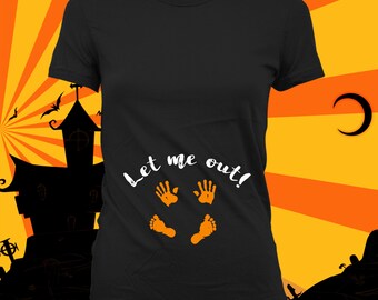 Let Me Out - pregnancy announcement shirt, maternity halloween, maternity costume, halloween baby announcement,not a maternity shirt-CCB-264