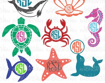 SALE! Sea Life Monogram Cut Files, Sea Turtle svg, Fish svg, Crab svg, Dolphin svg, Starfish svg, Sea Horse svg, Oyster Shell Svg, Seal svg