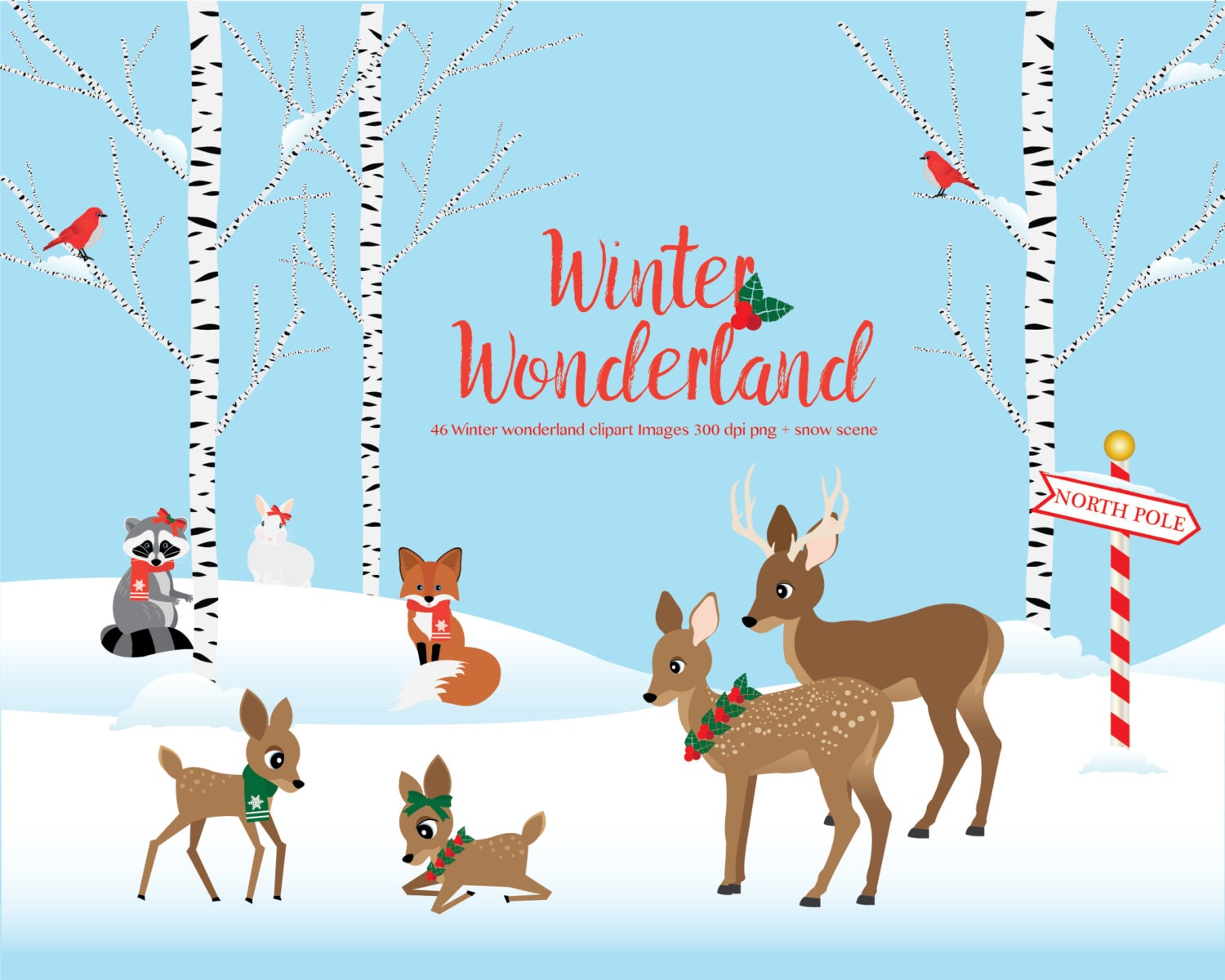 Winter Wonderland clipart Woodland animals winter scene