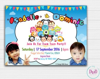 Tsum Tsum Birthday Invitation, Tsum Tsum Invitation, Tsum Tsum Birthday, Tsum Tsum Themed Party, Printable Birthday Invites - DIGITAL FILE