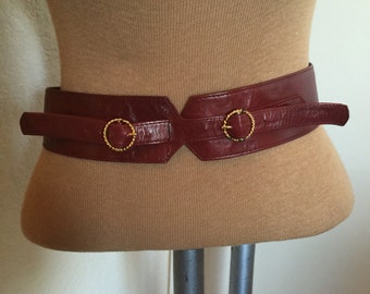 Vintage 70s Oxblood Leather Double Buckle Belt