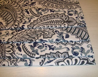 Indigo Navy Charcoal Blue Grey Paisley Faux Roman Shade Valance Window Treatment Bedroom Bathroom Laundry Kitchen Office