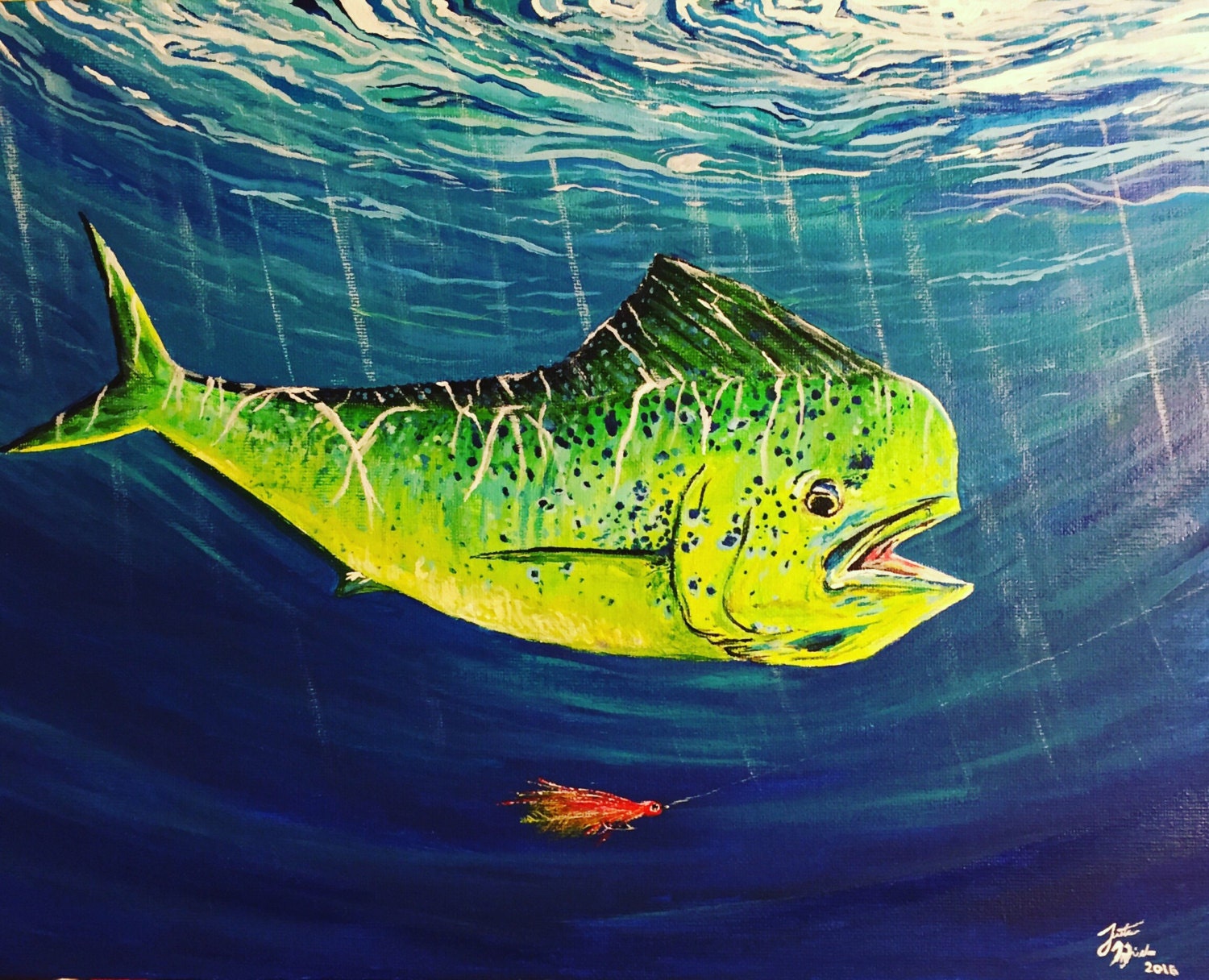 Original mahi mahi painting 12x16 by JustinHicksArt on Etsy