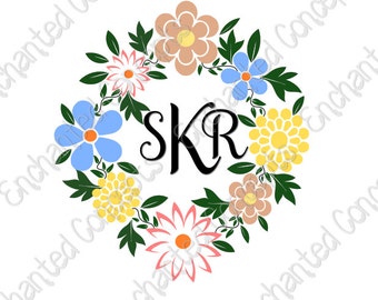 Floral Wreath SVG, Wreath Monogram Frames, Personalize, Flower svg, Cricut, Silhouette, svg, eps, dxf, png, cutting plotter files,