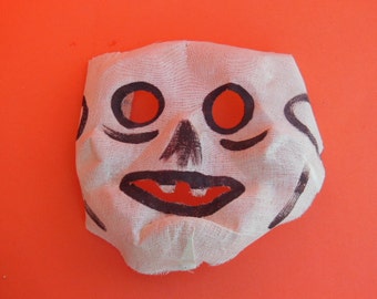 Vintage Halloween Skeleton Mask, 1940's Mask, Hand Painted Gauze Skeleton Mask, Unused! Unique Vintage Halloween Mask, Antique Skeleton Mask