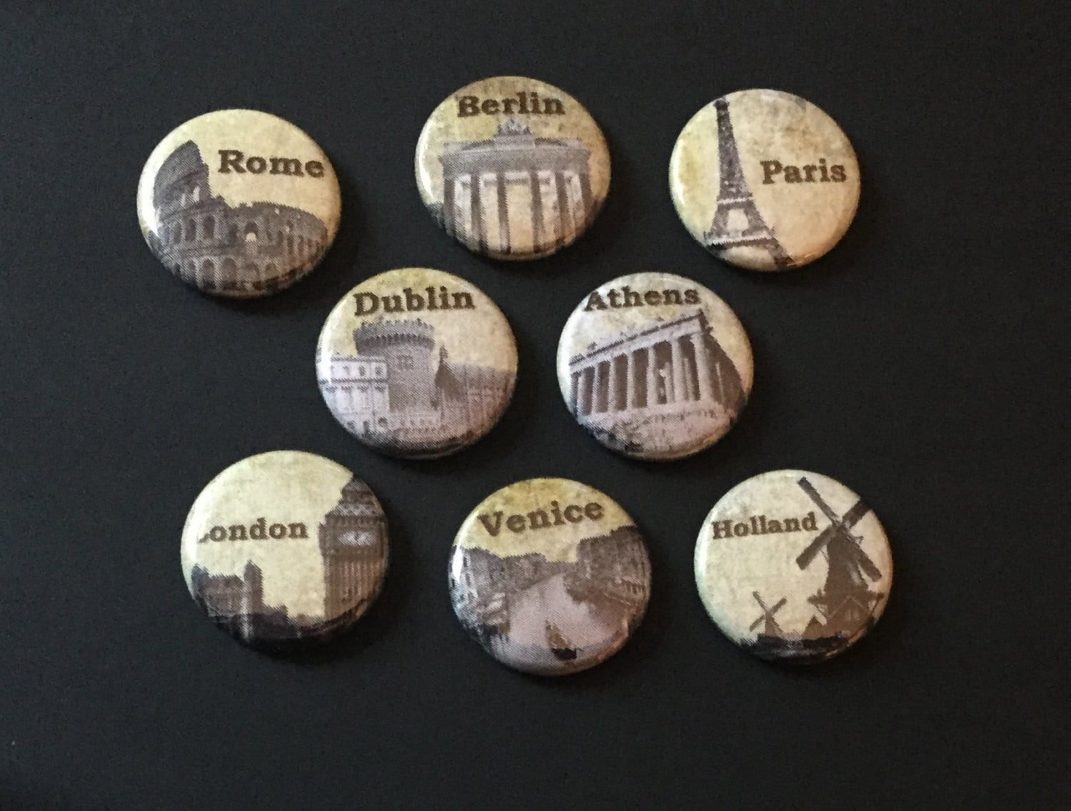 Travel Magnets Set of 8 by PatchesAndPearlsShop on Etsy