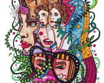 Women and Nature A4 A5 illustration, print, art, women,nature print, abstract drawing, nature illustration, women drawing